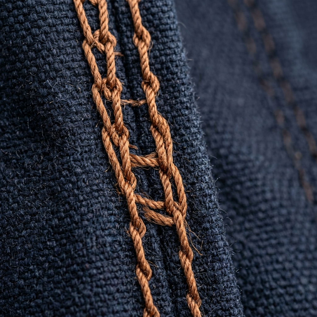 Macro close-up photography of reinforced double-needle stitching